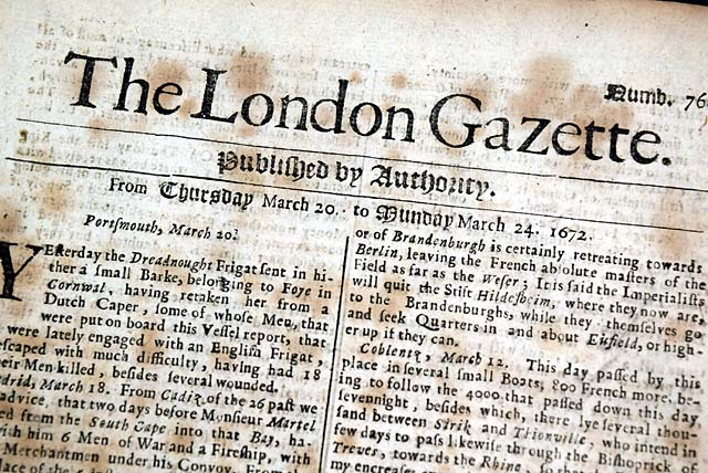 Genuine London Gazette newspaper from 1672...