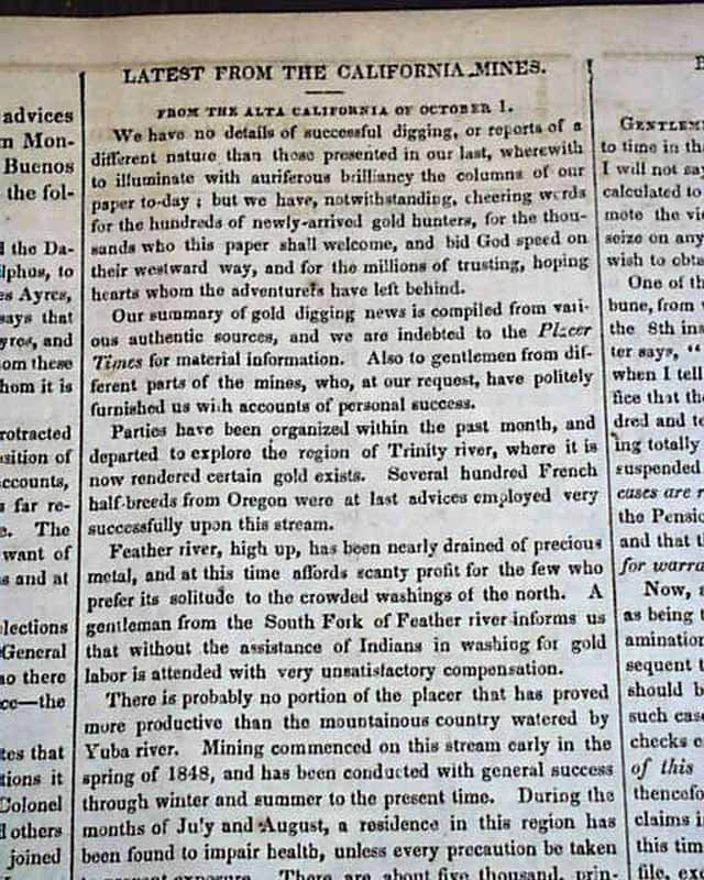 California Gold Rush Fever 49ers Heading West Miners Mining 1849 Old Newspaper Ebay