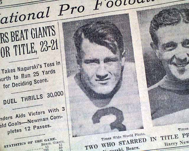 1933 newspaper CHICAGO BEARS defeat NY GIANTS 1st NFL Football CHAMPIONSHIP  GAME