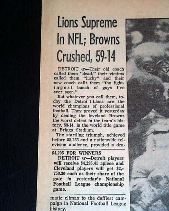 Free Press pages from 1957 Detroit Lions championship win