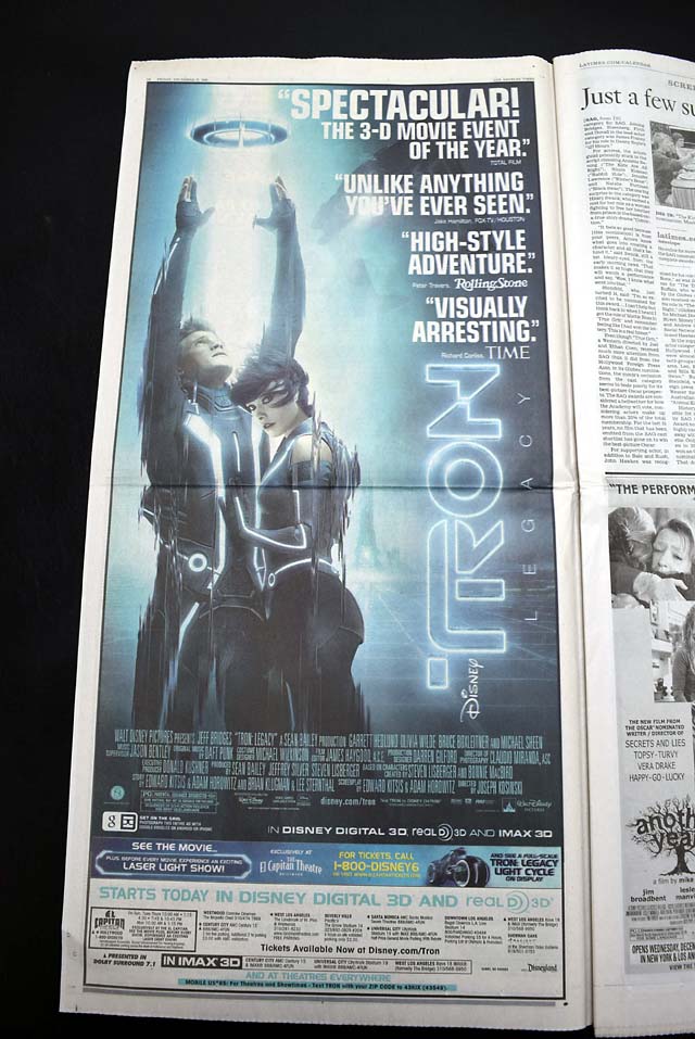 Premiere of "Tron: Legacy", in a Los Angeles newspaper...