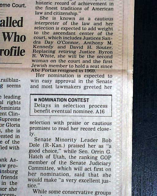 1993 Ruth Bader Ginsburg nomination...