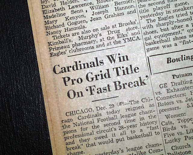 Chicago Cardinals - FAST BREAK WINS NFL TITLE FOR CARDS! On