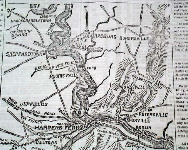 Battle Of Antietam Sharpsburg MD 1862 Civil War Map... - RareNewspapers.com