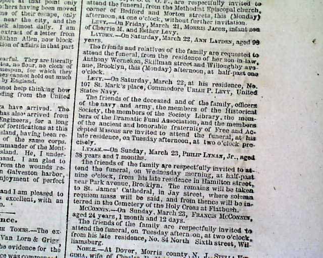 The Death Of Commodore Uriah P. Levy 1862 Civil War Map - Island No 