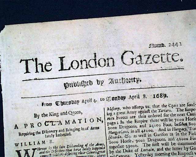 Proclamation by William & Mary... King James VII forfeits the throne of Scotland...