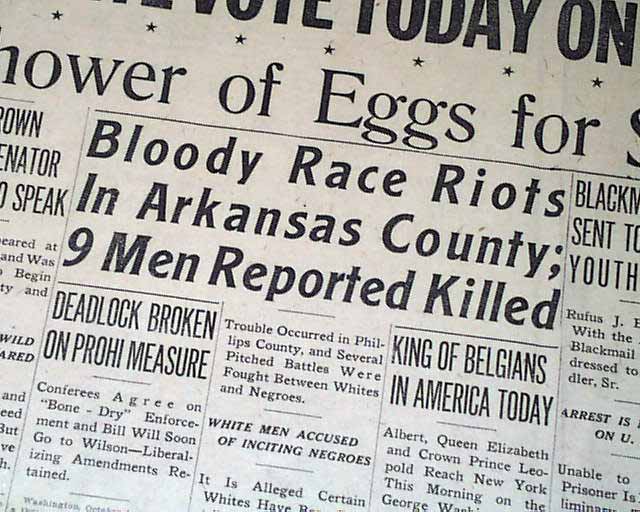 1919 Elaine AR race riot massacre....