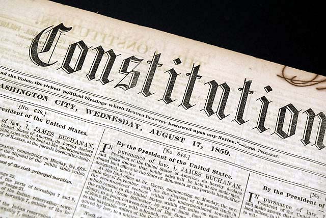 Documents on the front page signed by President Buchanan...   A pro-slavery newspaper from the nation's capital...