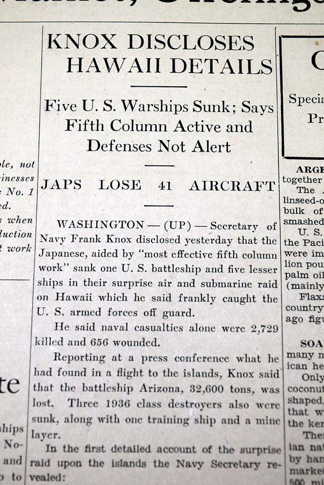 Official Pearl Harbor attack report... Frank Knox...