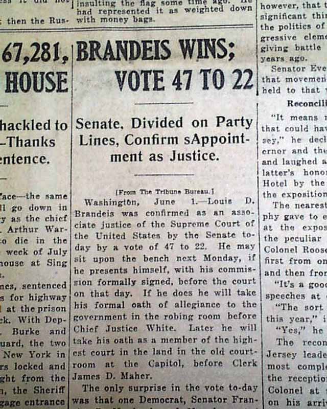 1st June 1916: Louis Brandeis becomes the first Jewish justice on