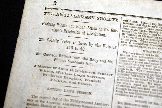 End of the Civil War... Frederick Douglass speaks at the Anti-Slavery Society...