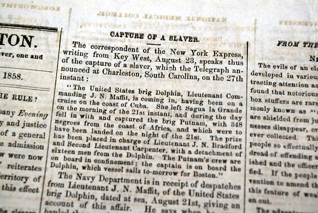 Problem with Mormon currency...   Capture of a slave ship...