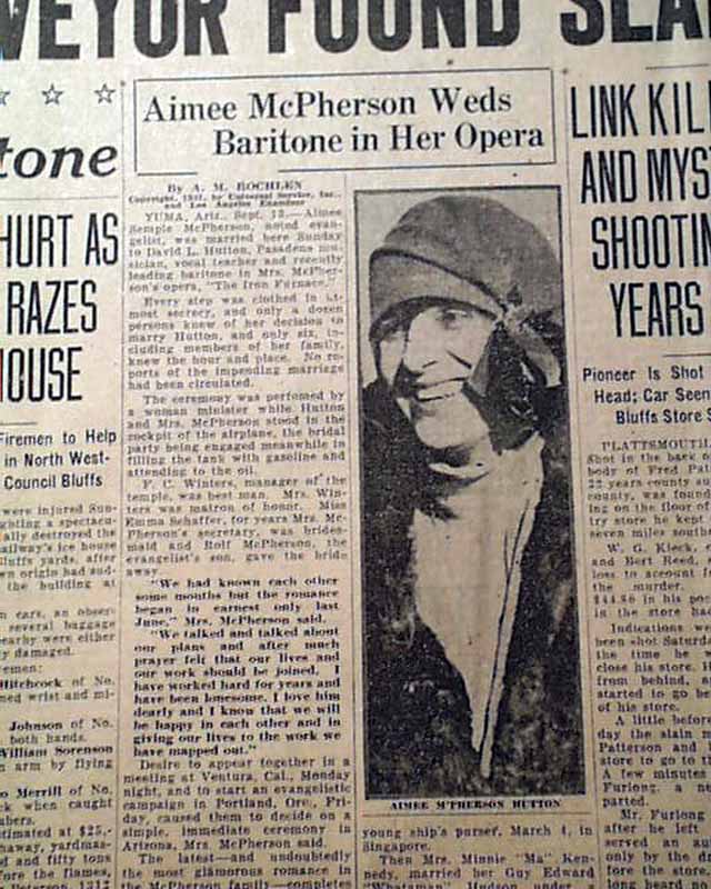 Sister Aimee Semple Mcpherson Los Angeles Woman Evangelist Wedding1933 Newspaper Ebay