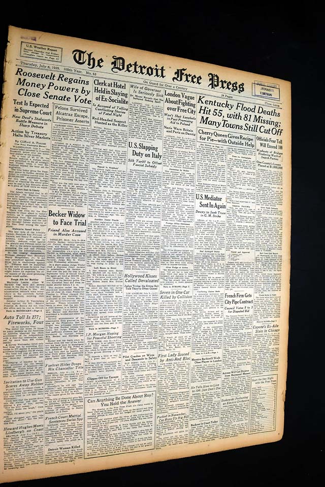 THE DETROIT FREE PRESS, July 6, 1939&nbsp;* 1939 Morehead Flood -...