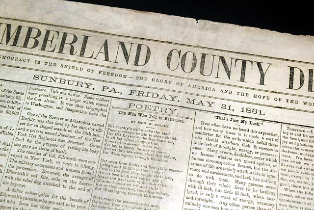 Civil War reports from this uncommon Sunbury newspaper...