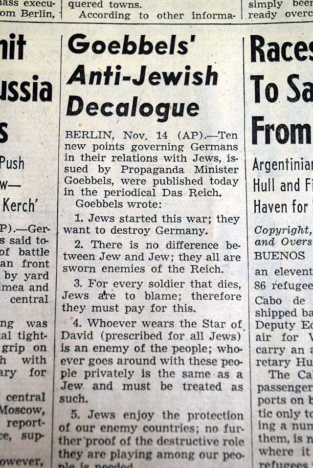 1941 Joseph Goebbels "10 Commandments" vs. Jews...