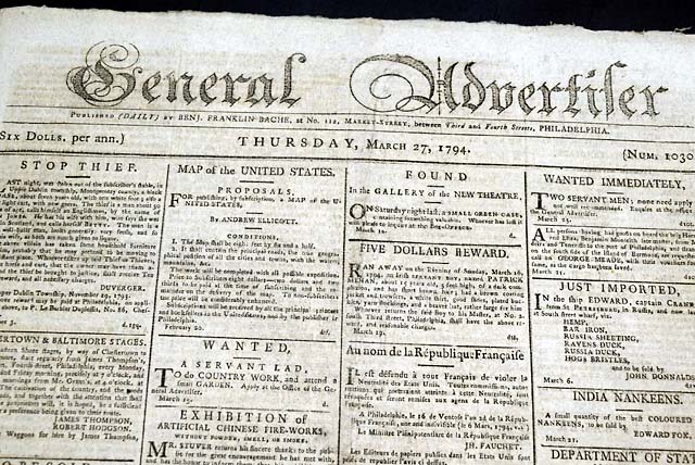 Published by the grandson of Ben Franklin - from during George Washington's administration...
