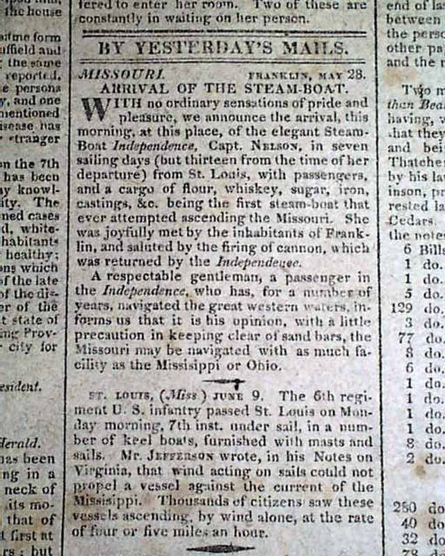 Steamboat Independence up the Missouri River in 1819 ...