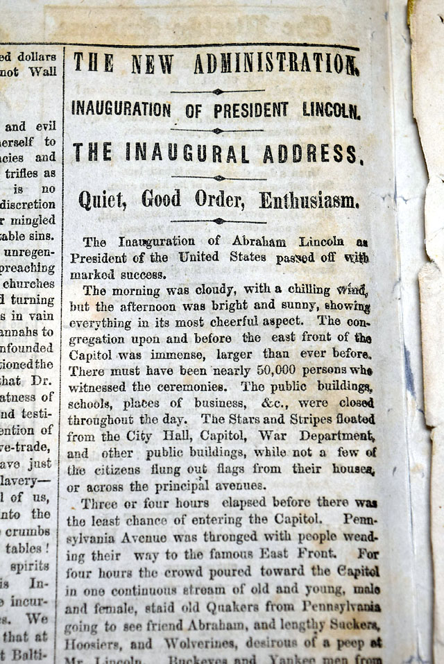 Lincoln's first inauguration, with his inaugural address...  