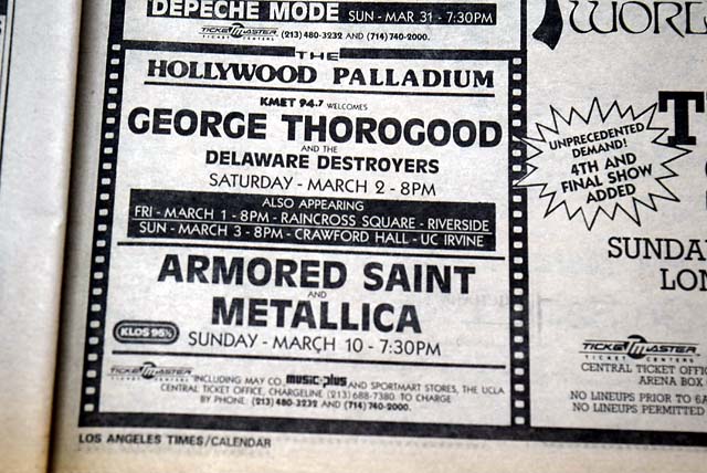 1985 Heavy Metal Band "Metallica" advertisement...