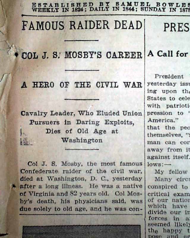 Death of Confederate Colonel John Mosby...