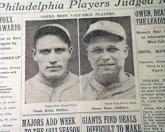 Jimmie Foxx and Chuck Klein made Philadelphia the center of the