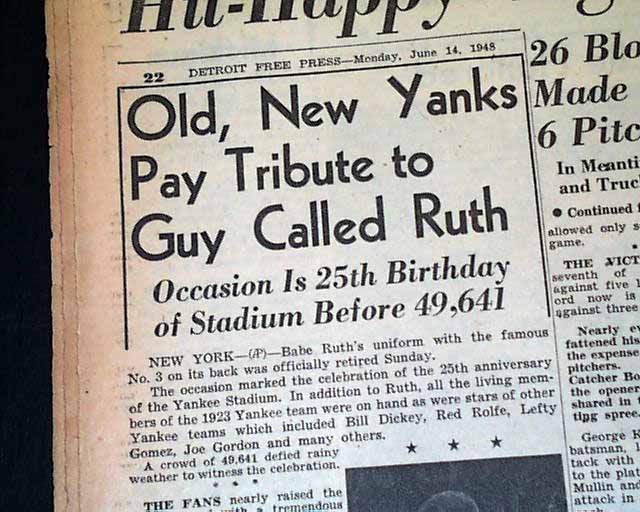 1948 Jersey from Ruth's Farewell Day Has Deeper History