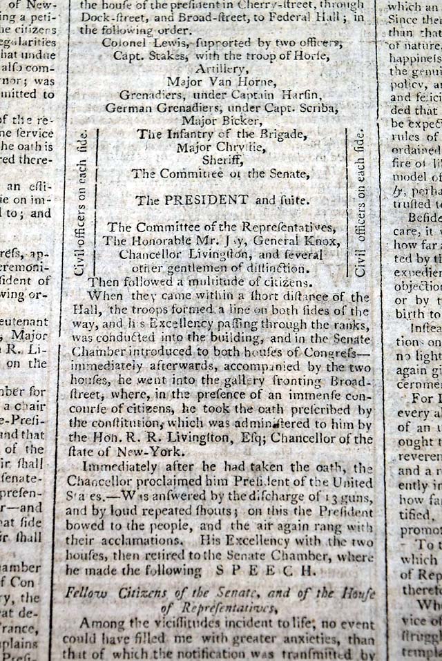 A terrific & detailed account of Washington's first inauguration...