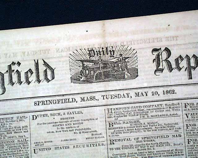1862 Springfield MA Newspaper....