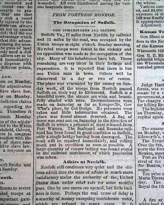 1862 Springfield MA Newspaper....