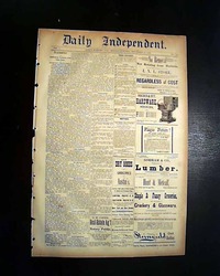 Rare original 1886 ELKO DAILY INDEPENDENT Wild West NEVADA newspaper 132 yrs old 