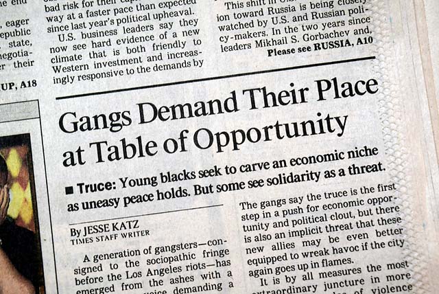 1992 Bloods vs. Crips L.A. street gangs...
