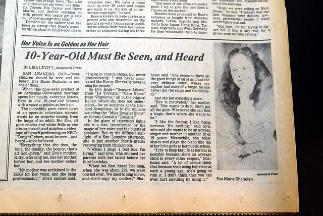 1981 child vocalist Eve Marie Shahoian...