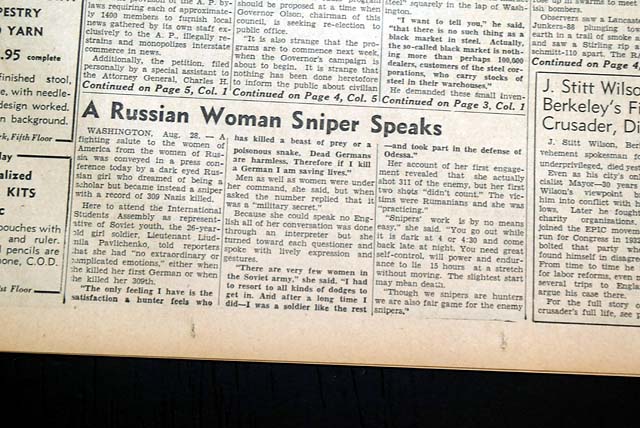 Soviet female sniper Lyudmila Pavlichenko...