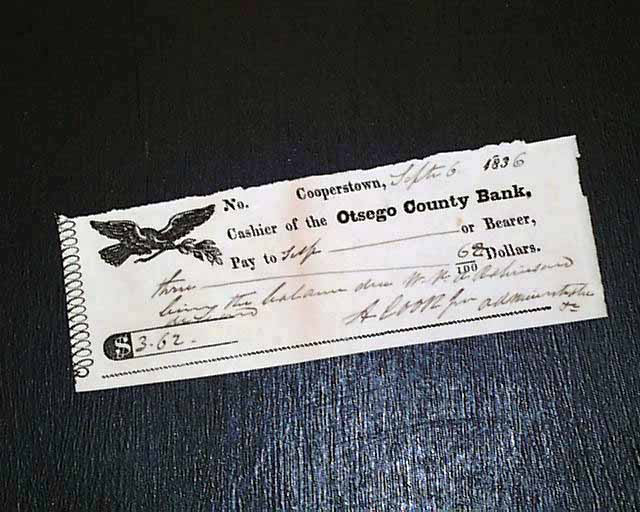 Check from Cooperstown, 1836...