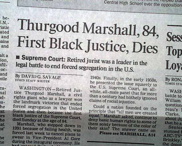 Deaths of Thurgood Marshall and Thomas Dorsey... - RareNewspapers.com