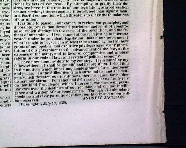 Andrew Jackson vetoes the re-charter of the Bank of the United States ...