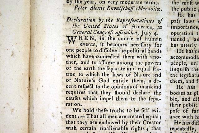 A 1776 printing of the Declaration of Independence...