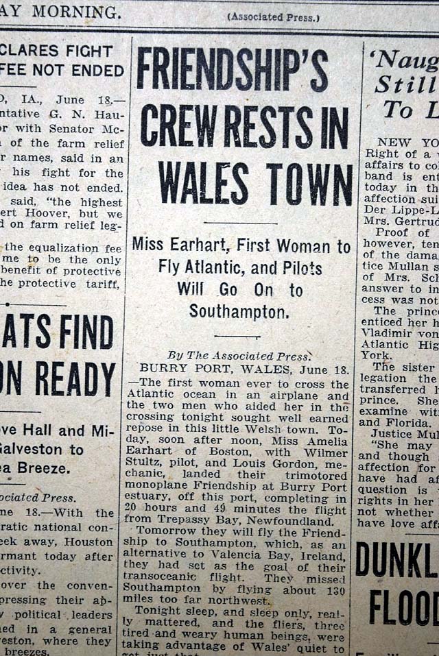 Amelia Earhart conquors the Atlantic in 1928....