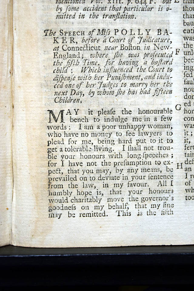 1st Ben Franklin contribution to the G.M. - "Speech of Miss Polly Baker"...  The beheading of ...