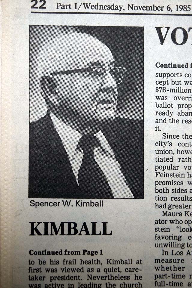 Death of Mormon president-prophet Spencer W. Kimball...