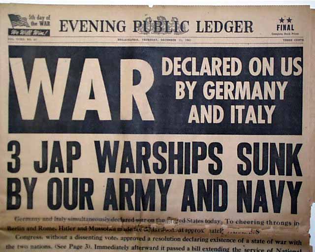 Germany and Italy declare war on the United States... - RareNewspapers.com