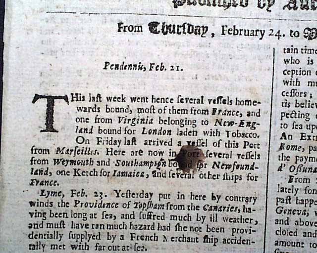 Early America... Ship from Virginia...
