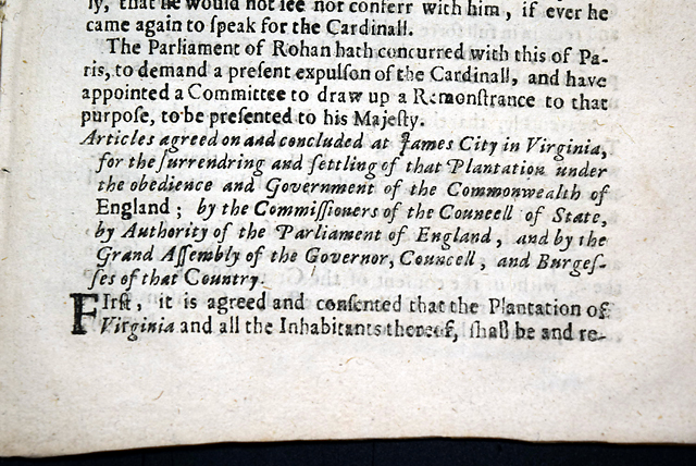 The 1652 Treaty / Charter of Jamestown... Likely the only periodical reporting in existence... 
