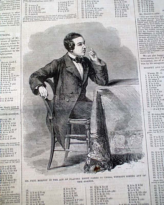 Harper's Weekly 1858 Sketch Print PAUL MORPHY THE CHESS CHAMPION