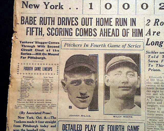 Yankees win the 1927 World Series: same day report