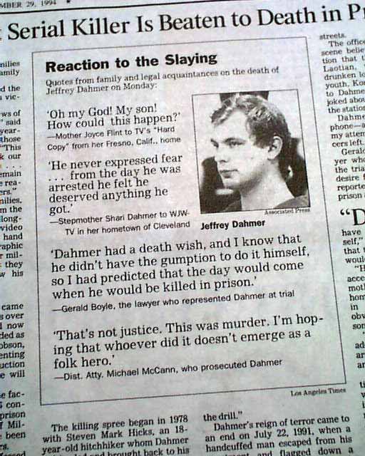 Jeffrey Dahmer Killed In Prison Serial Killer
