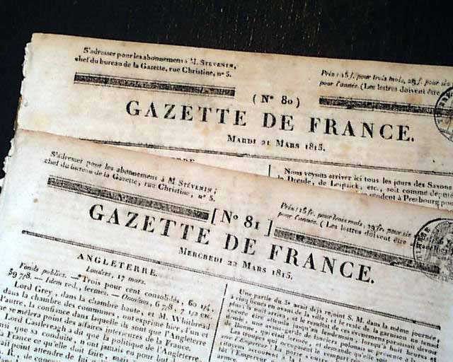 Two French papers, from the year of Napoleon's defeat at Waterloo...