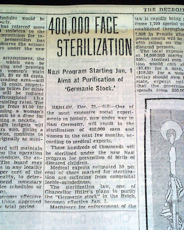 Nazi sterilization program to begin in 1934..