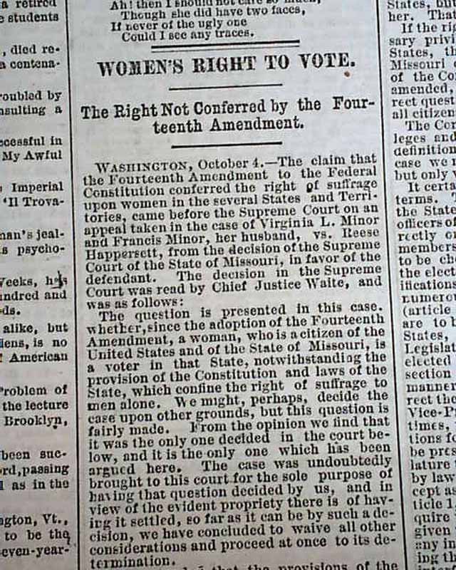 MINOR V. HAPPERSETT Women's Voting Rights DECLINED 14th Amendment 1875 ...